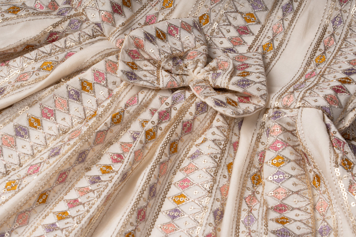 White Silk Artistic Strip Dress