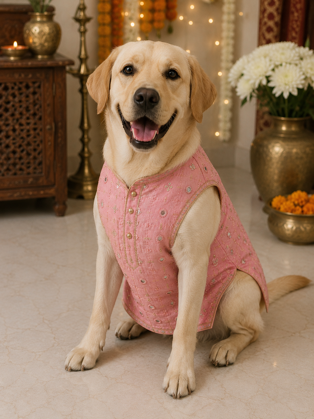 Mirror peach silk kurta