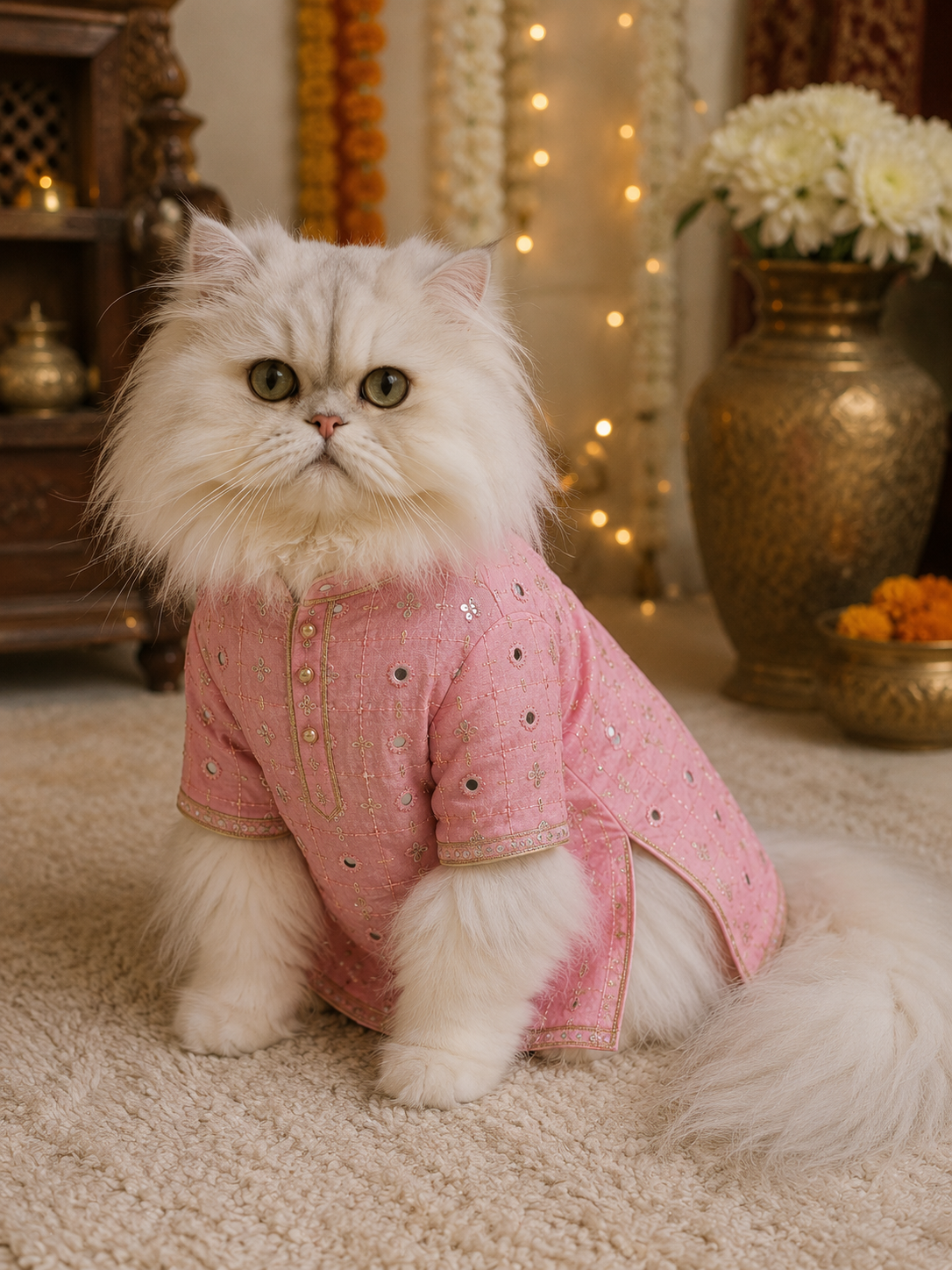 Mirror peach silk kurta