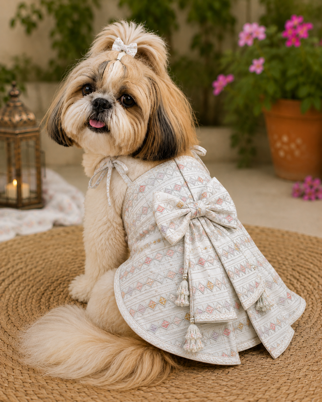 White Silk Artistic Strip Dress