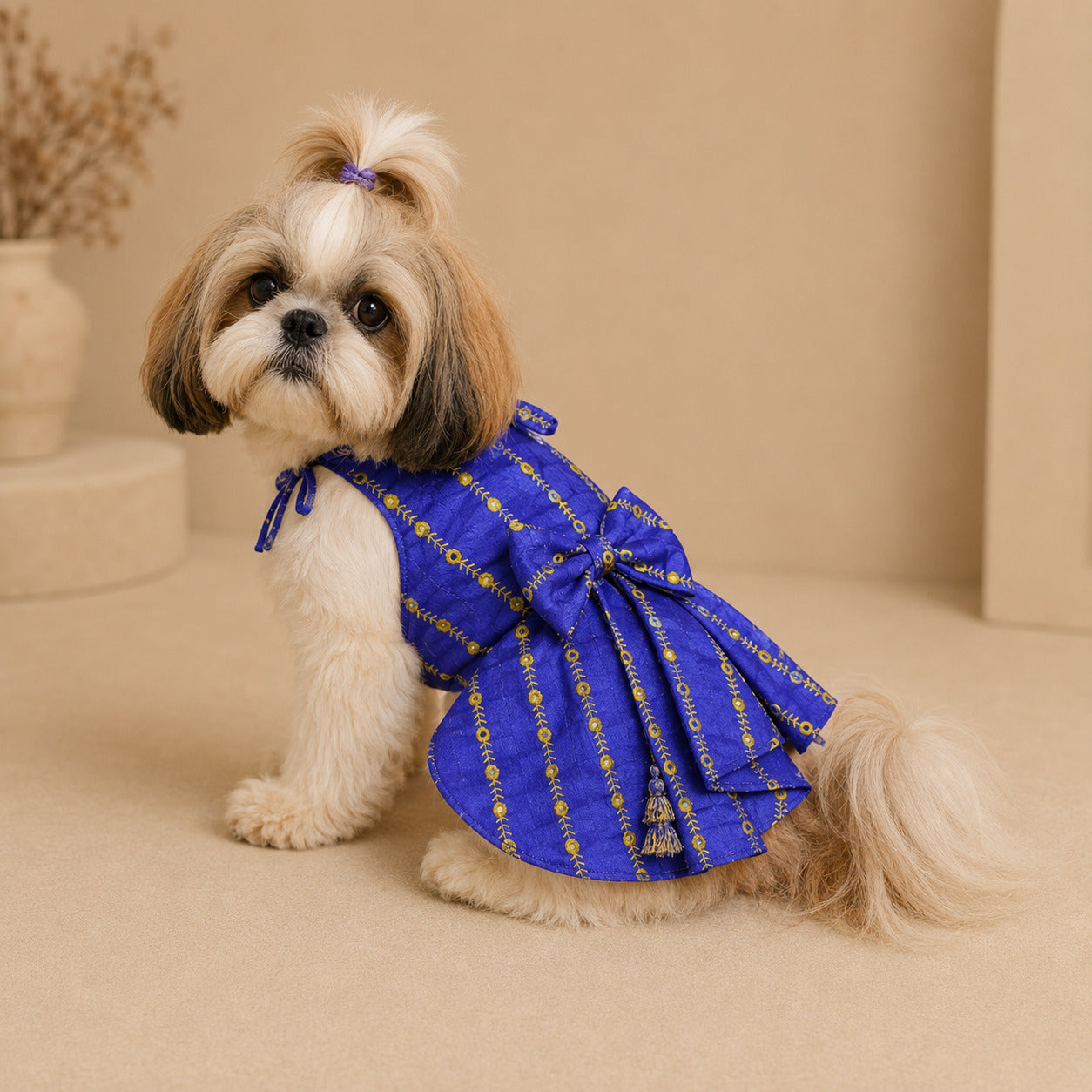 Mirror blue silk strip dress